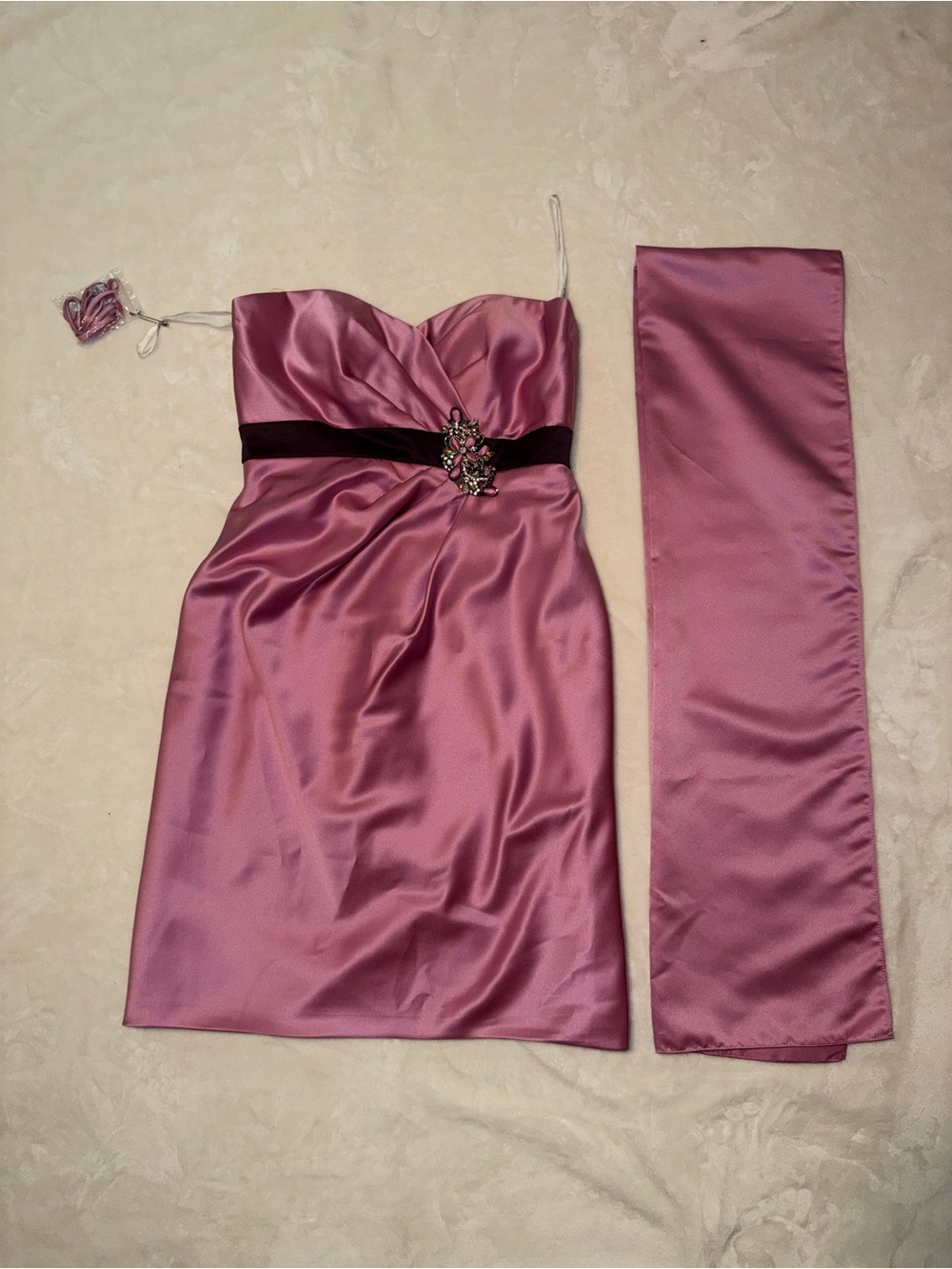 Strapless Dusty Rose Satin Cocktail Dress with accent Waistband